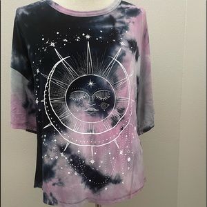 Sz 2x tie die obsessive love sun moon celestial short sleeve casual blue purple